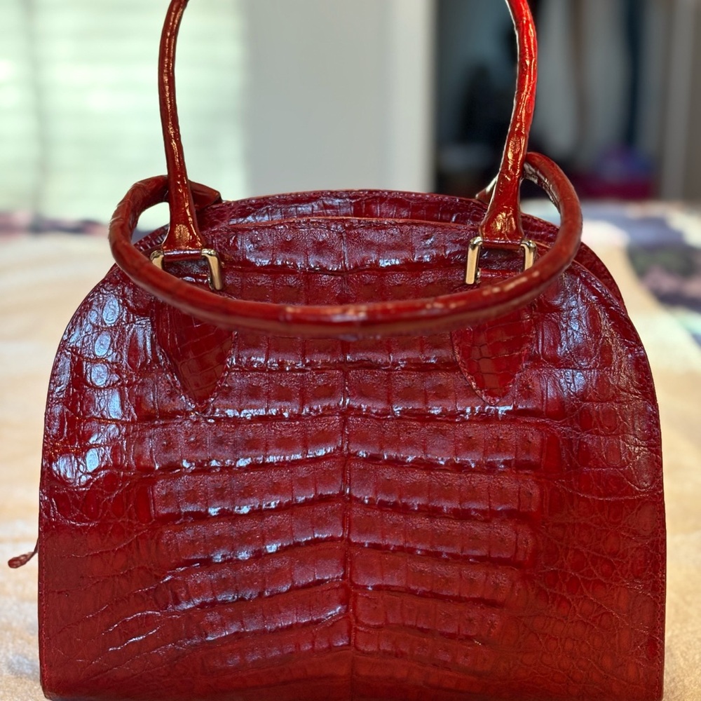 Elegant Red Crocodile-Embossed Handbag